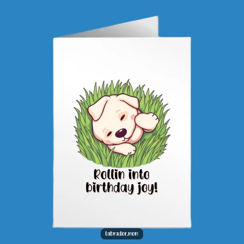 Free Printable Kawaii Dog Birthday Card: Playful Rolling Labrador Downloadable Gift