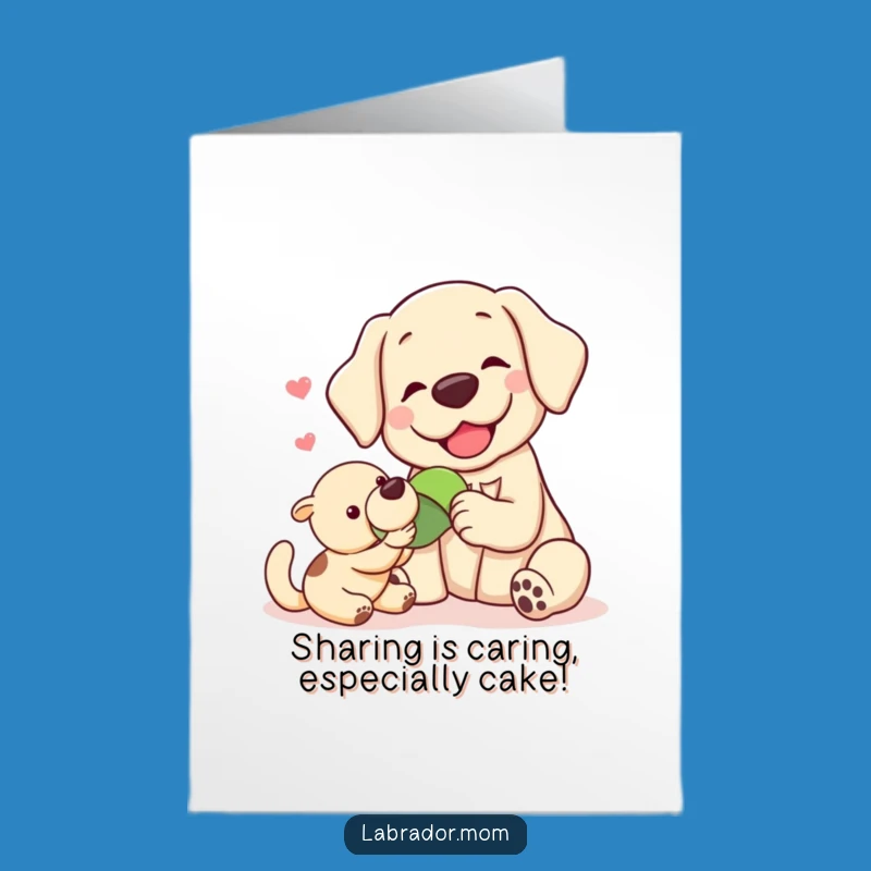 Free Printable Birthday Card: Kawaii Labradors Sharing Toy, Funny Gift