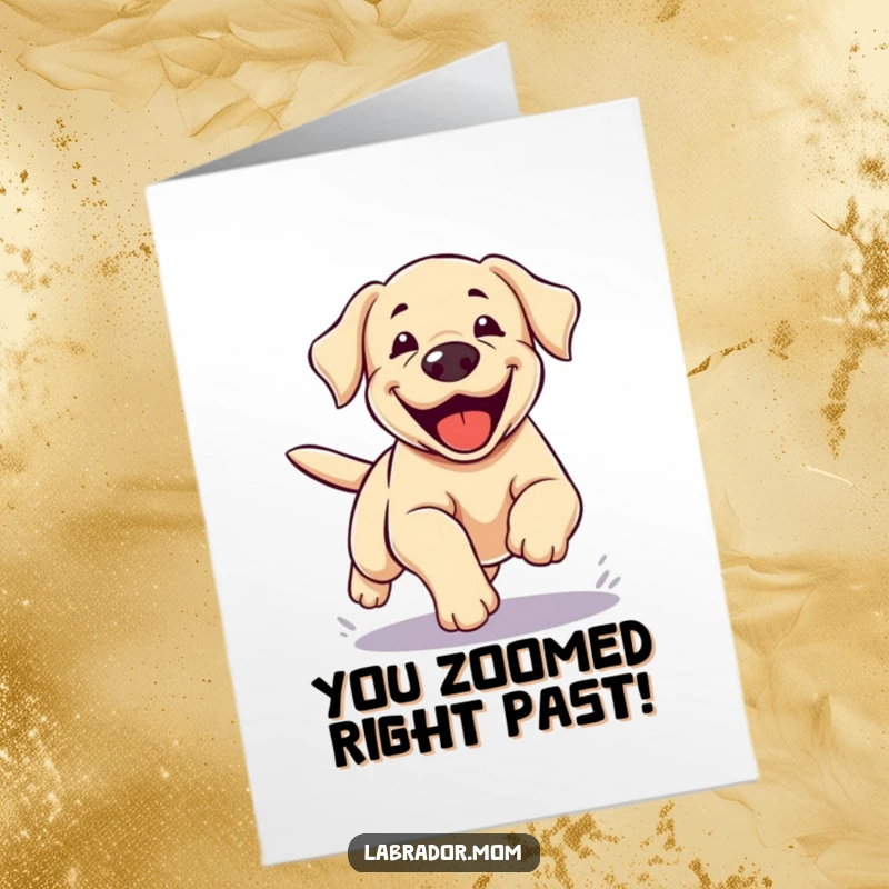 Funny Free Printable Congratulations Card: A Kawaii Labrador is in full zoomie mode, a blur of pure, unadulterated happiness.