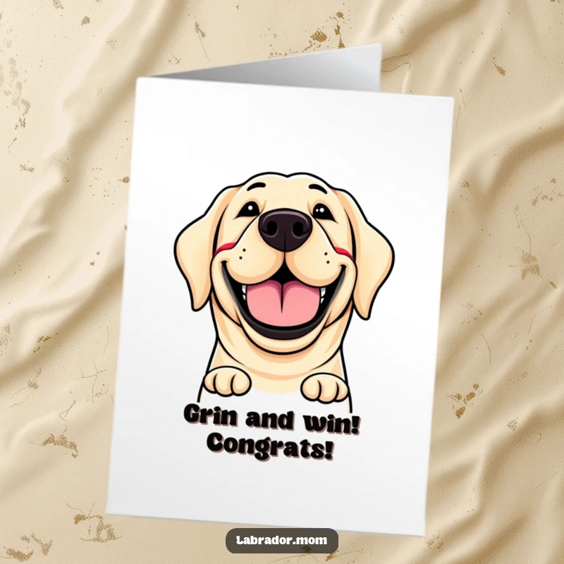 Funny Free Printable Congratulations Card: A Labrador beaming with a massive, happy grin, celebrating your success. Expressive dog art.