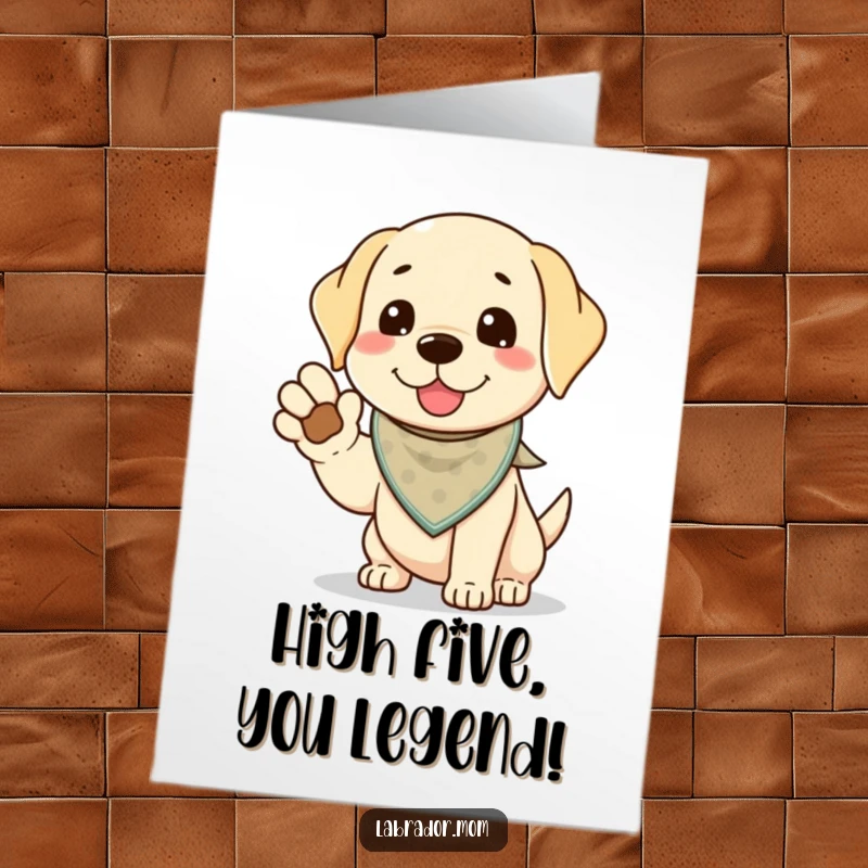 Funny Free Printable Congratulations Card: A playful Kawaii Labrador wearing a bandana extends a paw for a congratulatory high-five.