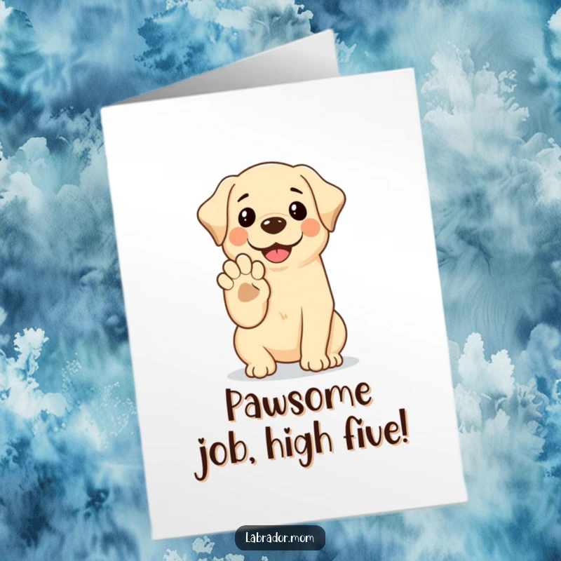Funny Free Printable congratulations card featuring a smiling kawaii labrador ready to give a high-five, celebrating your incredible accomplishment.