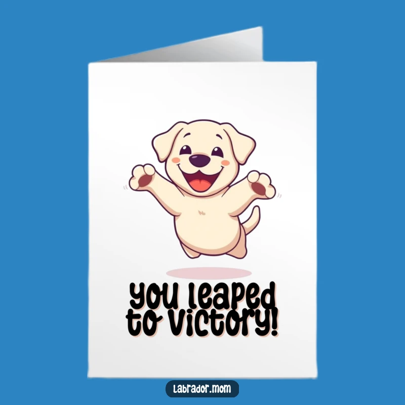 Free Printable Labrador Congrats Card: Funny Dog Leap Celebration Downloadable for Big Wins