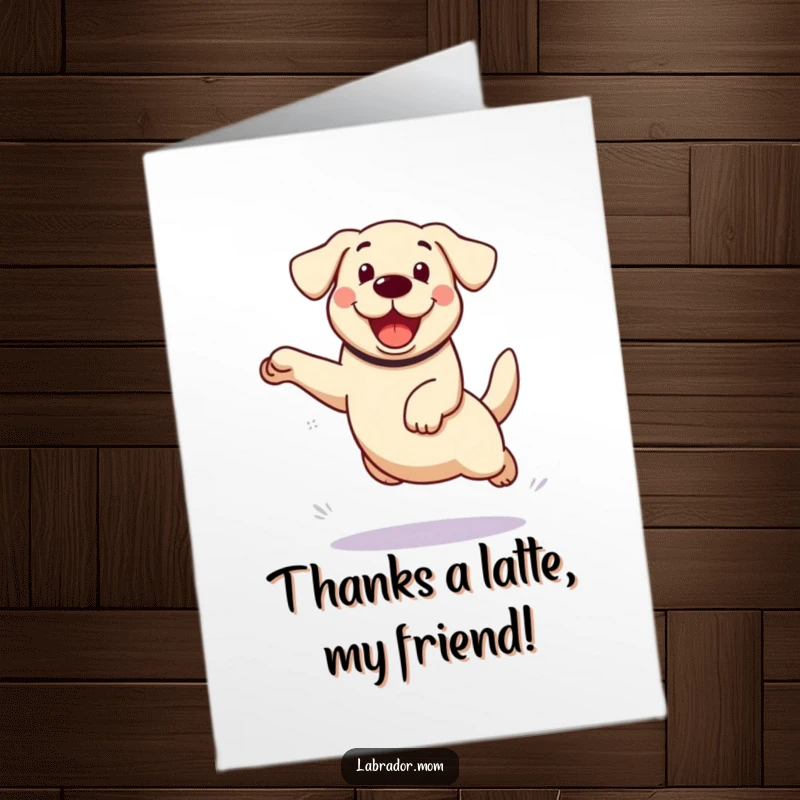 Funny Free Printable Thank You Card: Kawaii Labrador leaping joyfully, conveying enthusiastic gratitude.