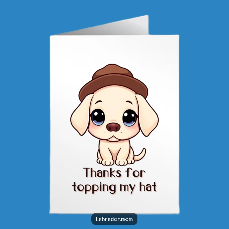 Free Printable Kawaii Dog Thank You Card: Hat Balancing Labrador Downloadable