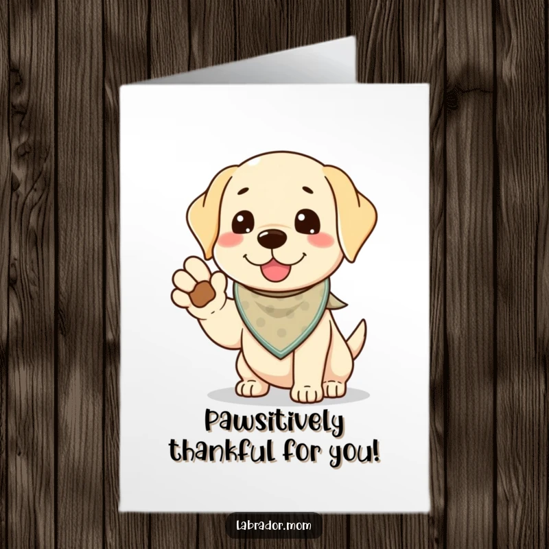 Funny Free Printable Thank You Card: Kawaii Labrador, sporting a bandana, offers a paw for a high-five of gratitude.