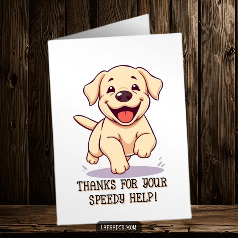 Funny Free Printable Thank You Card: Kawaii Labrador is a happy blur, zooming with pure excitement and gratitude.