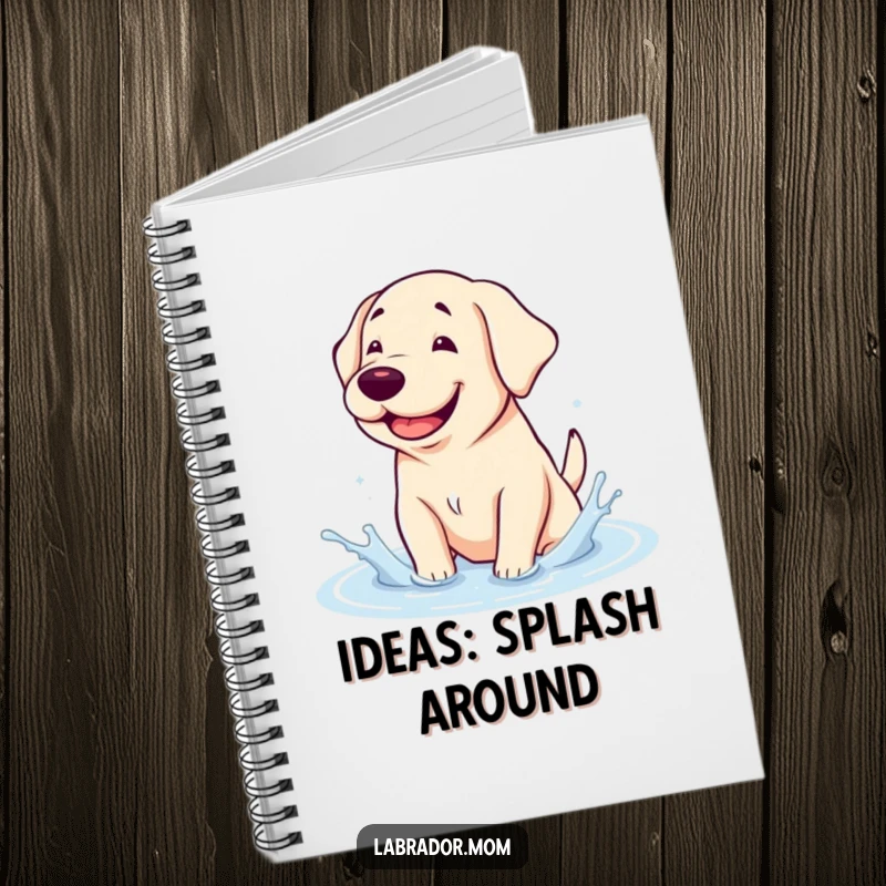 Funny Notebook: A grinning kawaii Labrador splashing in a puddle, ideal for jotting down thoughts or doggy tales.