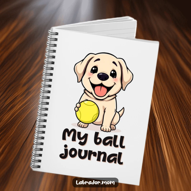 Funny Kawaii Labrador dog grinning, holding a tennis ball, cute notebook, journal, dog lover, funny gift.