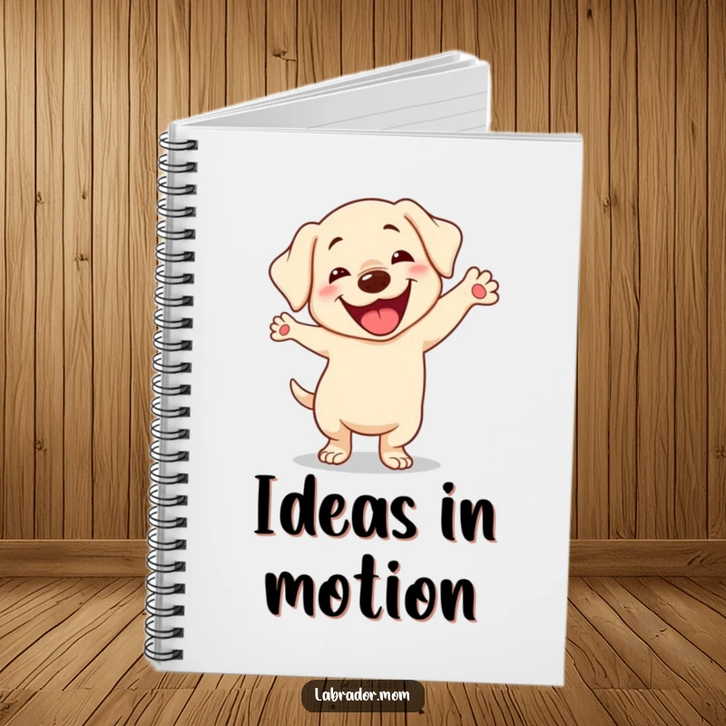 Funny Kawaii Labrador Notebook, cute dog doing a silly dance with a goofy smile, perfect for notes, a humorous creative gift.