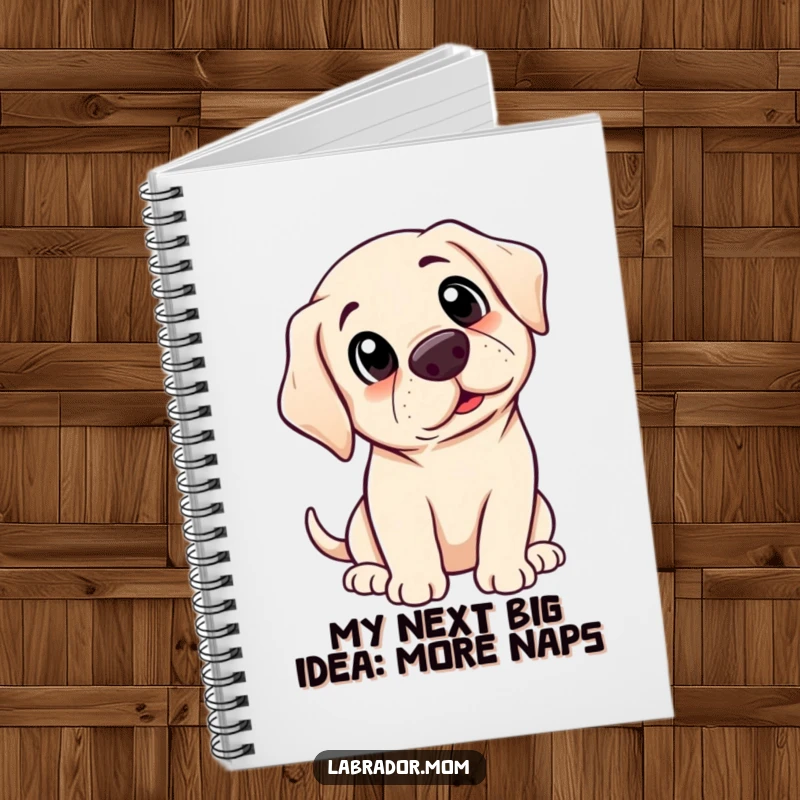 Funny Kawaii Labrador notebook featuring a cute, surprised dog on the cover, perfect for note-taking.