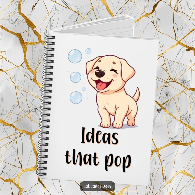 Funny Kawaii Labrador Notebook: A cute, winking dog chasing bubbles, ready to inspire your notes.