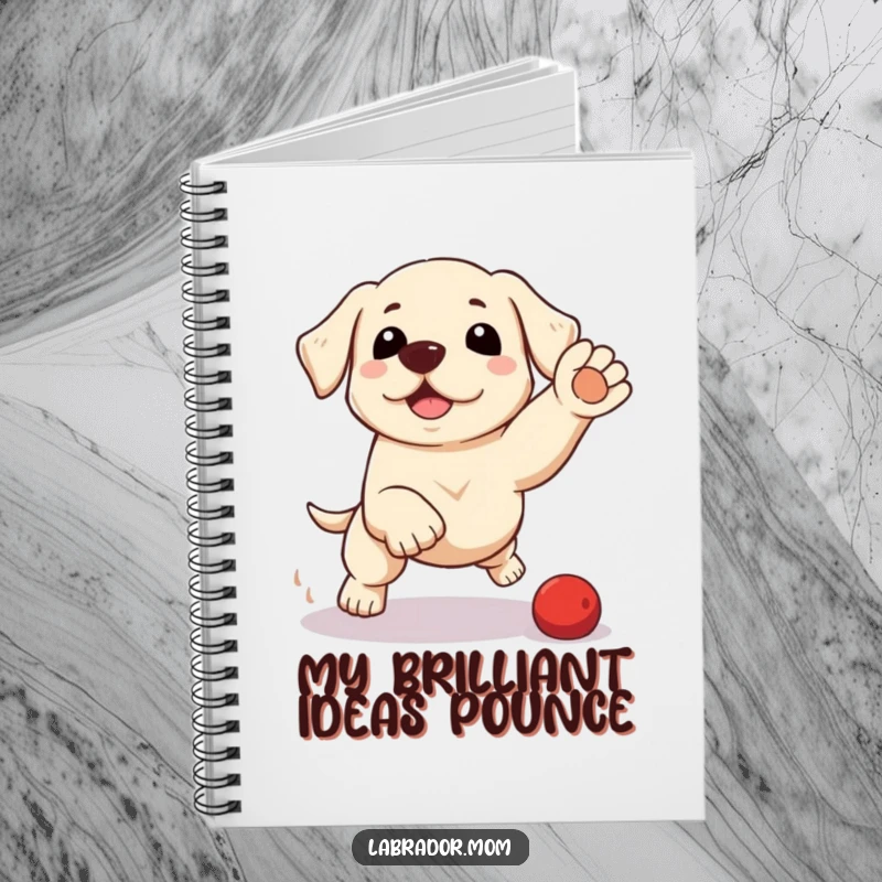 Funny kawaii Labrador notebook with a cute dog in a playful pounce, ideal for jotting down ideas with humorous and energetic flair.