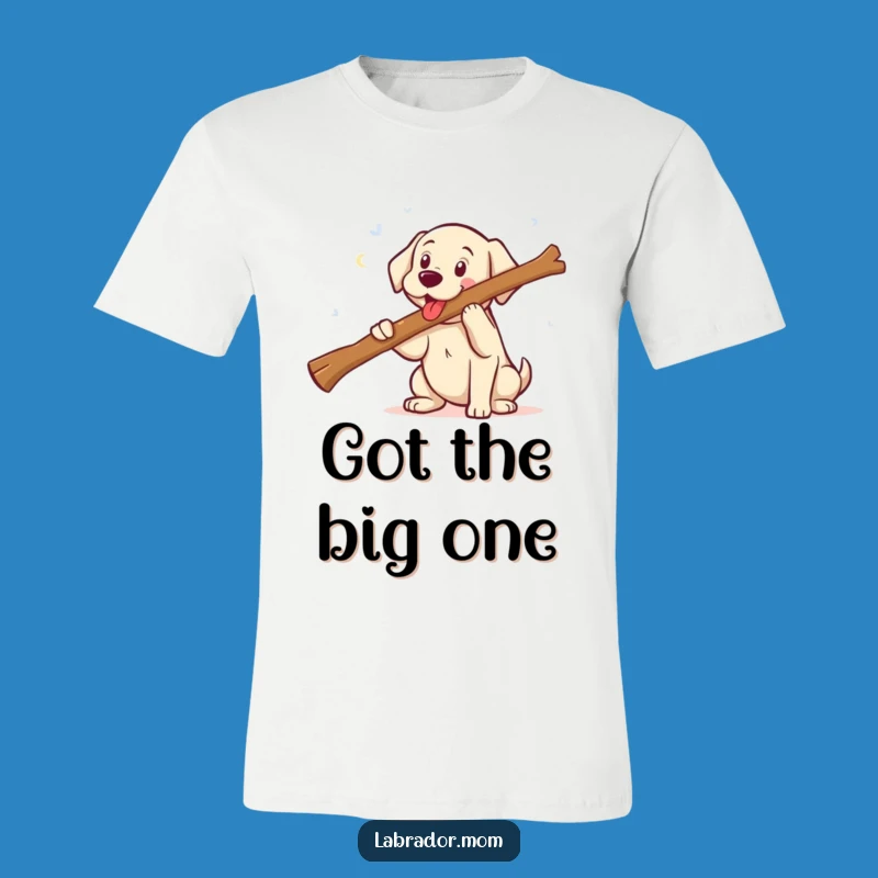 Funny Kawaii Labrador Fetching Big Stick T-Shirt - Proud Pup Design
