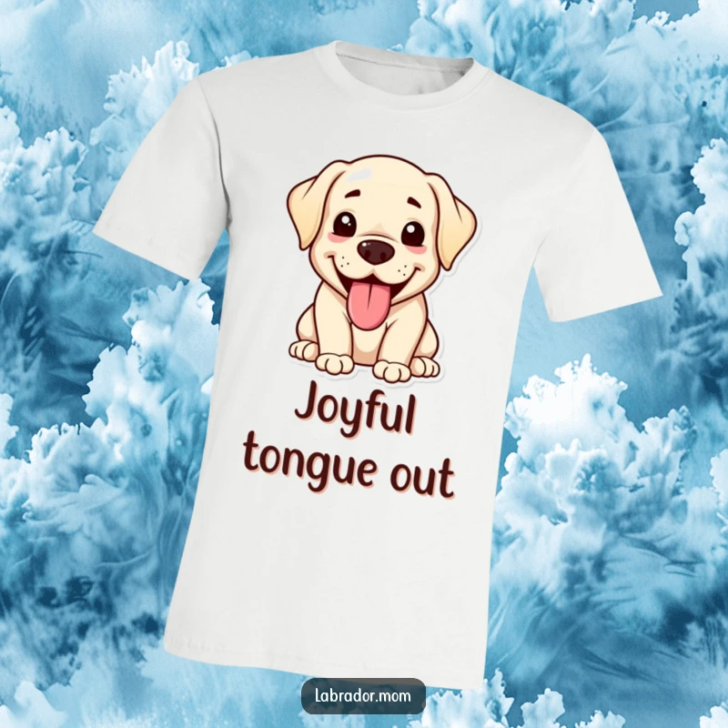 Funny kawaii Labrador t-shirt featuring a happy, panting dog with its tongue sticking out, radiating adorable and hilarious energy.