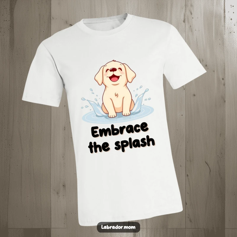 Funny Kawaii Labrador T-shirt, featuring a cute dog joyfully splashing in a puddle, showcasing pure delight and fun.