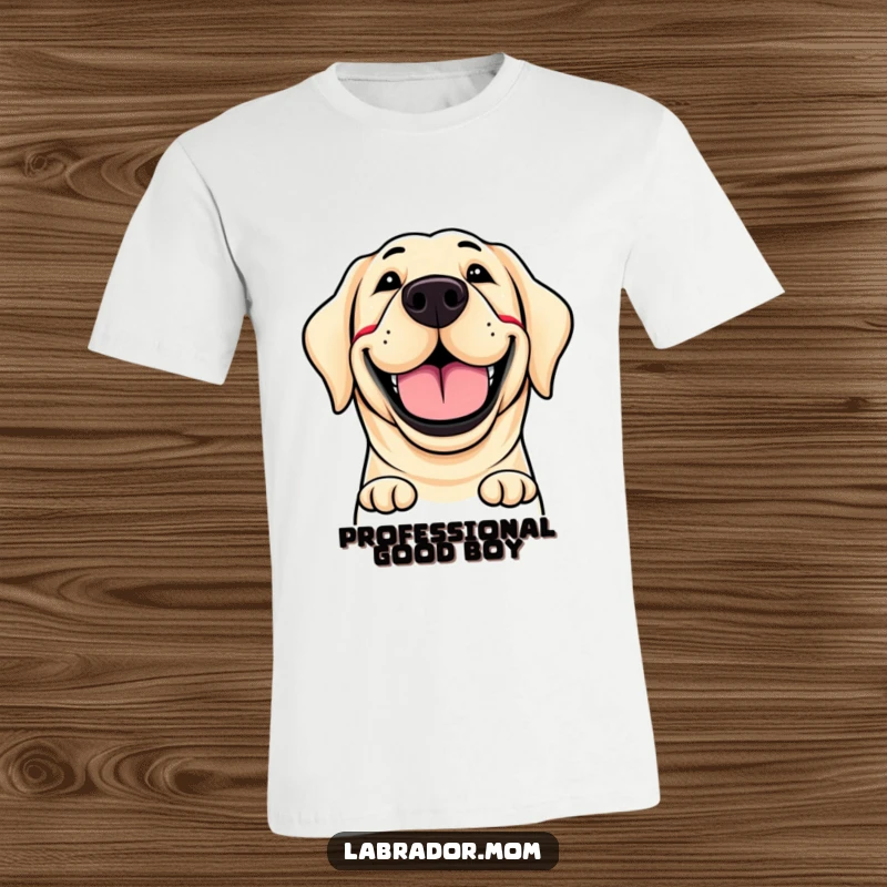 Funny T-shirt of a labrador dog with an extremely wide, happy, and infectious grin, exuding pure doggy delight.