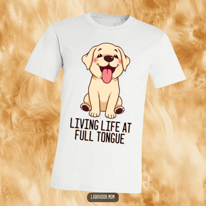 Funny kawaii Labrador happily panting with its tongue out, printed on a soft and cheerful t-shirt.