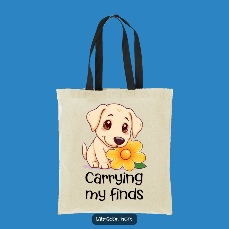 Funny Curious Labrador Tote Bag: Cute Flower Sniffing Dog Bag