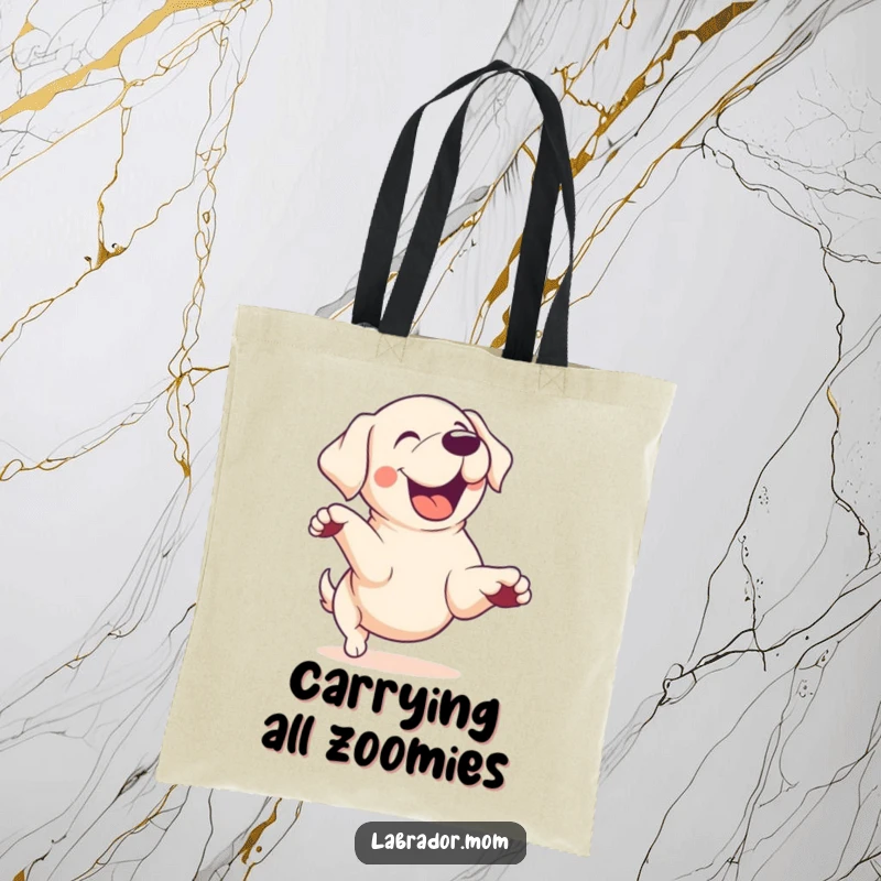 Funny Kawaii Labrador dog in zoomie motion, energetic, cute tote bag, dog lover accessory, funny gift.